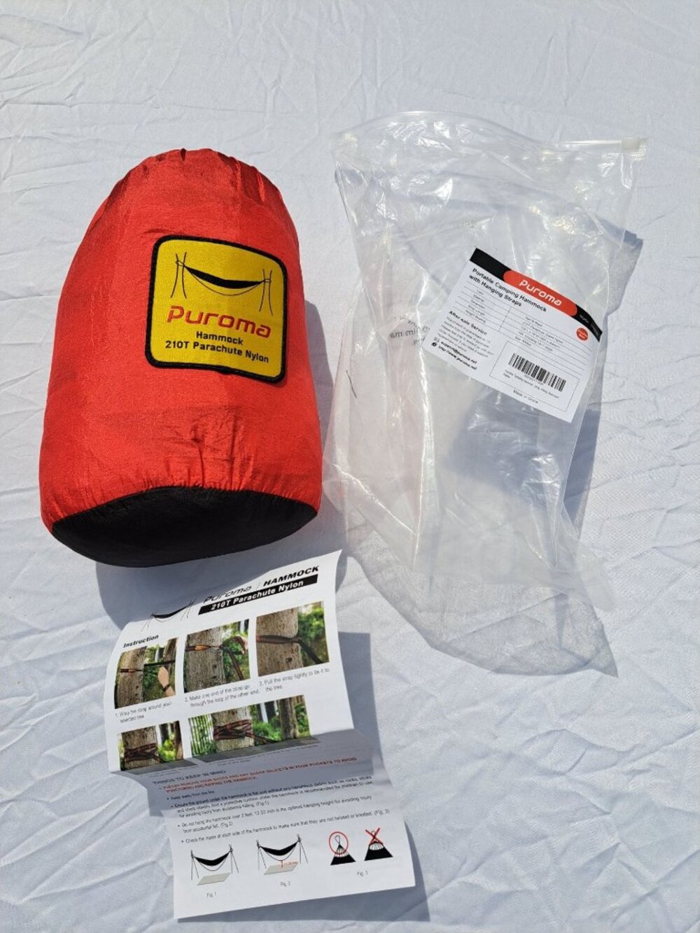 New Puroma Double Camping Hammock 118"x78" 210T Parachute Nylon Straps Red Black